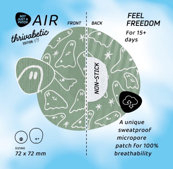 Air Thrivabetic Αδιάβροχο Αυτοκόλλητο για Αισθητήρα Dexcom G7, Dexcom ONE+, Freestyle Libre 3, Sibiotics GS3, Syai Ultra – T1D Ghosty Mode - Image 2